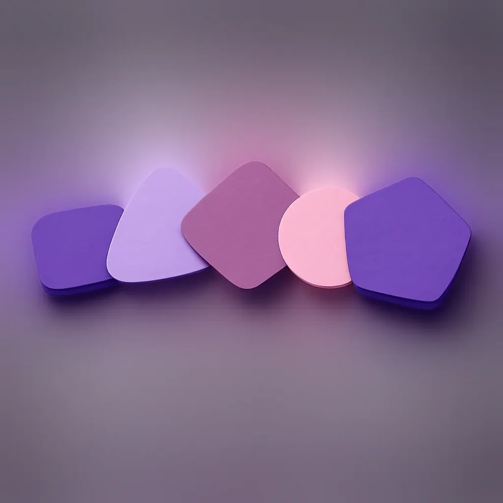 No-deposit bonus types at offshore casinos shown as five fanned papercraft tokens of different shapes in purple, mauve and lavender
